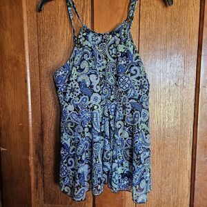 A Shore Fit Blue Paisley Tankini Top Women's Sz 10 Flowy Tummy Control Swim NWOT